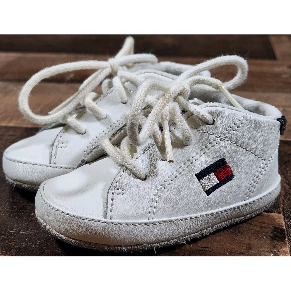 Tommy Hilfiger Baby Shoes Sneakers 2 Months White Leather Laces Infant Newborn